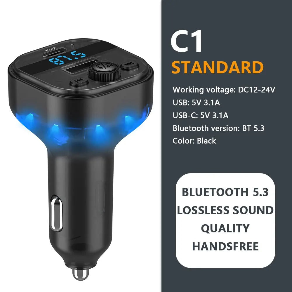 Car Bluetooth 5.3 FM Transmitter — Handsfree, PD 30W + 22.5W