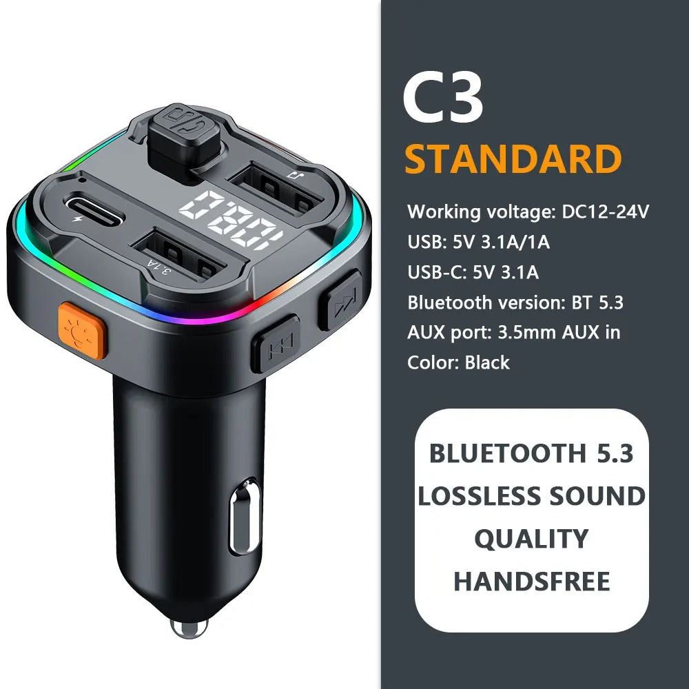 Car Bluetooth 5.3 FM Transmitter — Handsfree, PD 30W + 22.5W