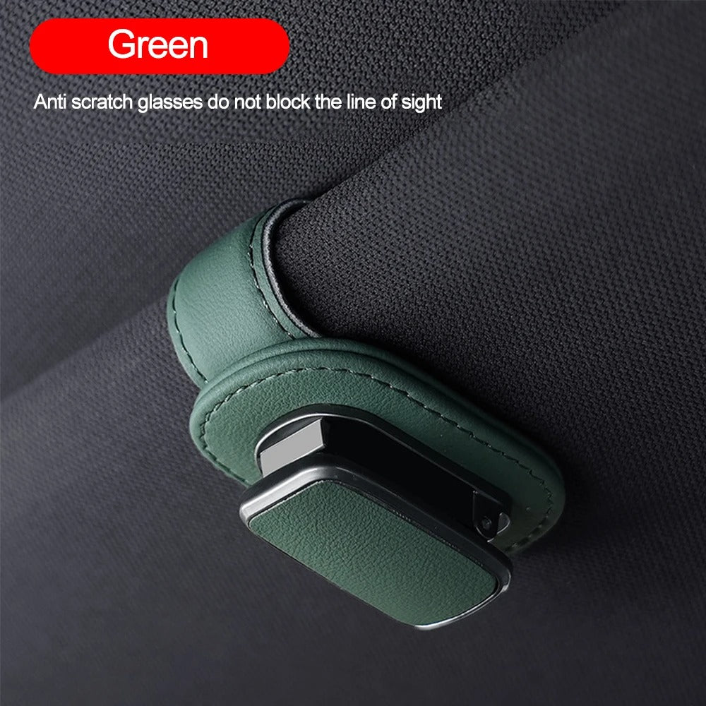 Magnetic Car Sunglasses Holder — Leather Visor Clip