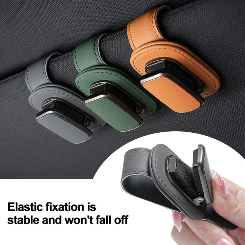 Magnetic Car Sunglasses Holder — Leather Visor Clip