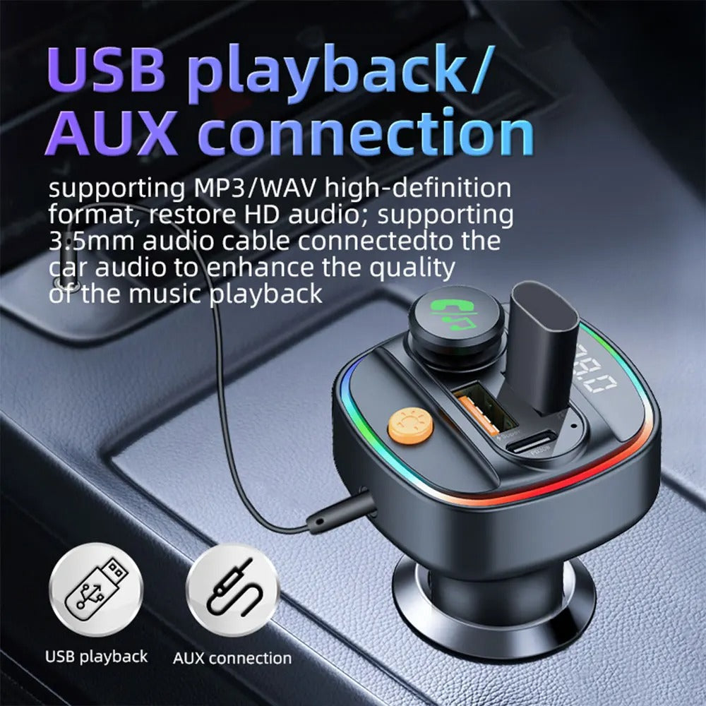 Car Bluetooth 5.3 FM Transmitter — Handsfree, PD 30W + 22.5W