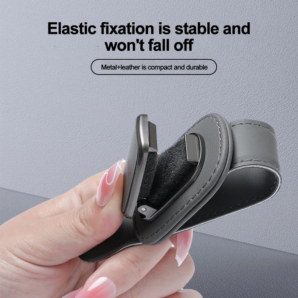 Magnetic Car Sunglasses Holder — Leather Visor Clip