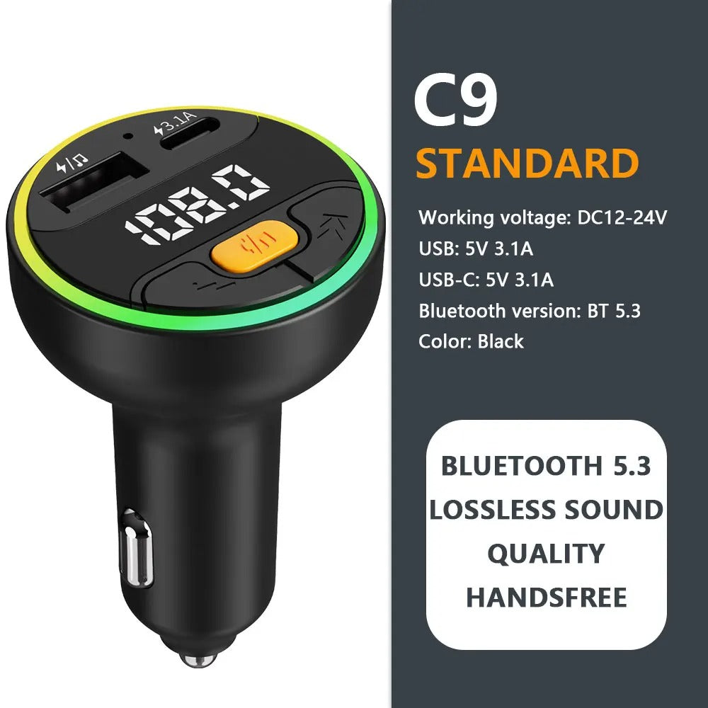 Car Bluetooth 5.3 FM Transmitter — Handsfree, PD 30W + 22.5W